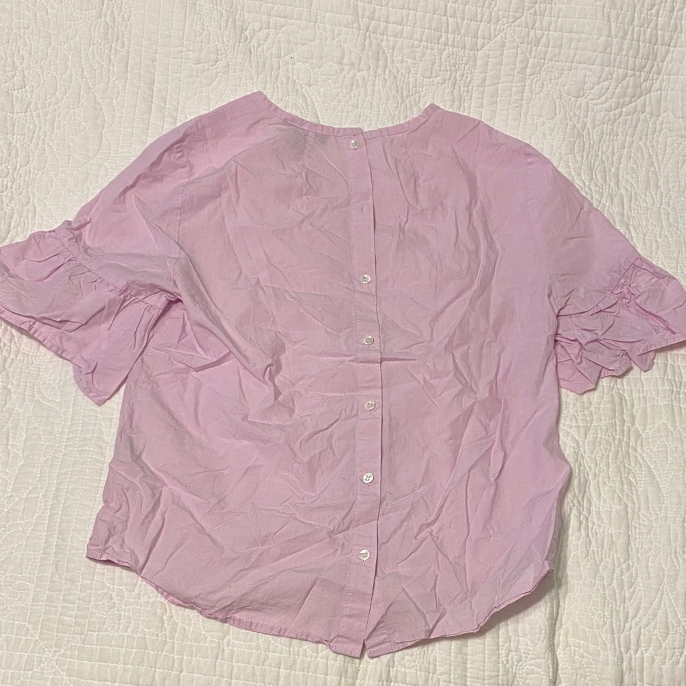 J. Crew Light Pink Button-Down Shirt with Ruffle Sleeves